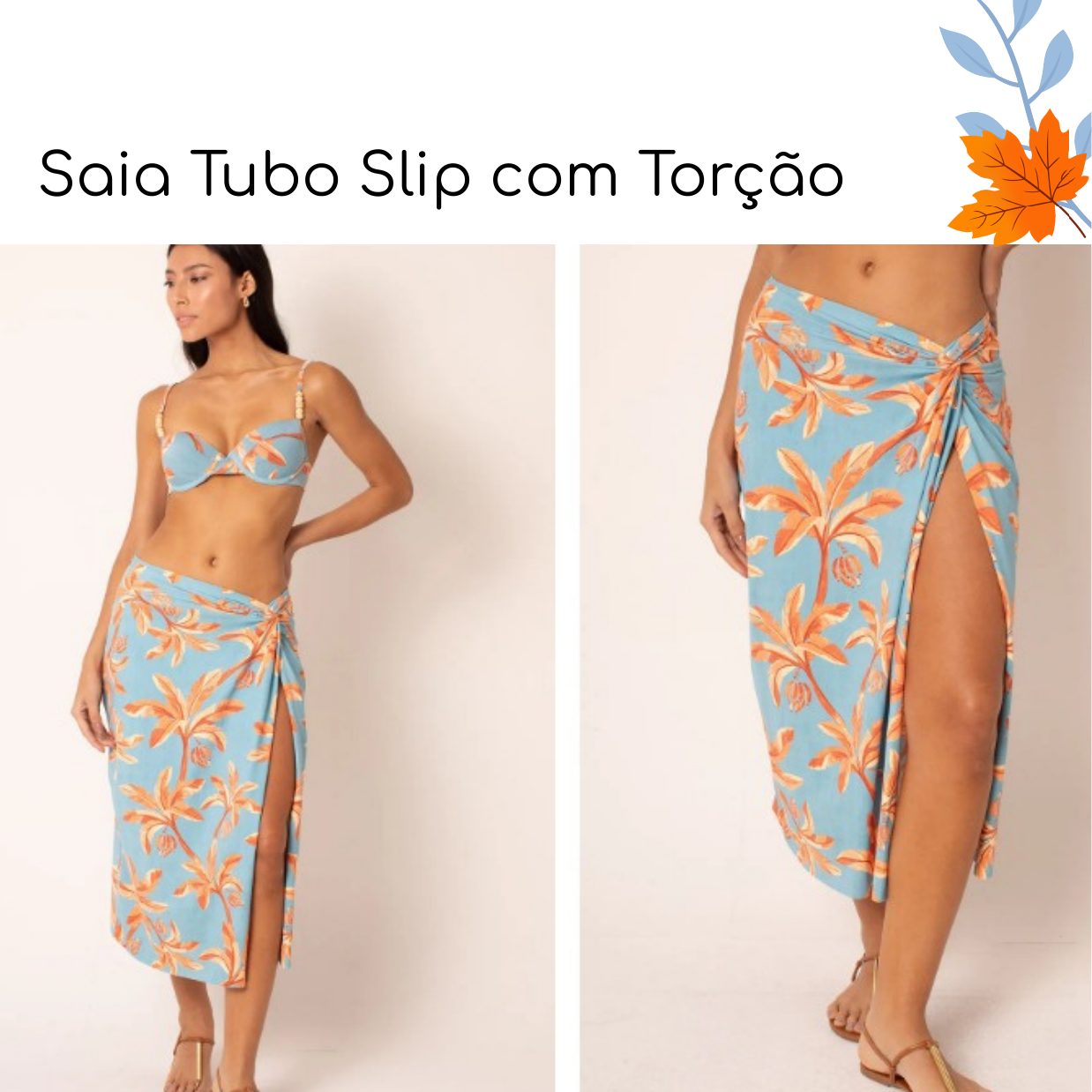 Saia Tubo Slip com Torção — coleção Tropical Azure